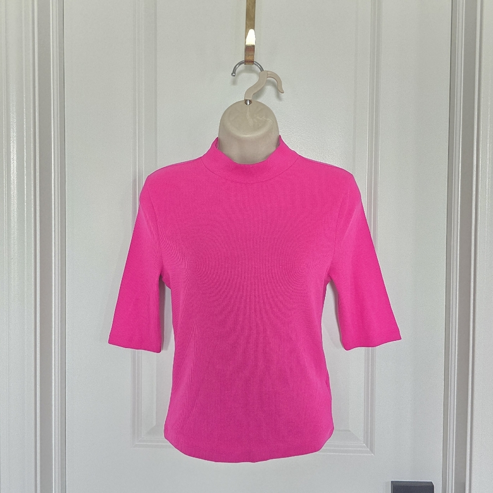 NWT Express Neon Berry Ribbed Short Sleeve Top Sz Medium